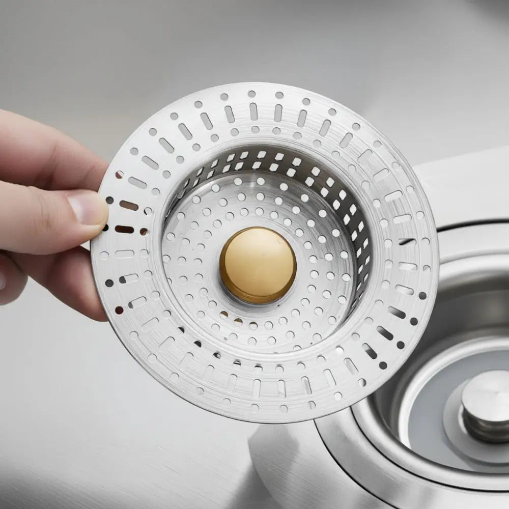 Edelstahl-Spülbeckensieb mit Pop-Up-Abflussstopper – Korbfilter, Anti-Verstopfung, 2 Stile