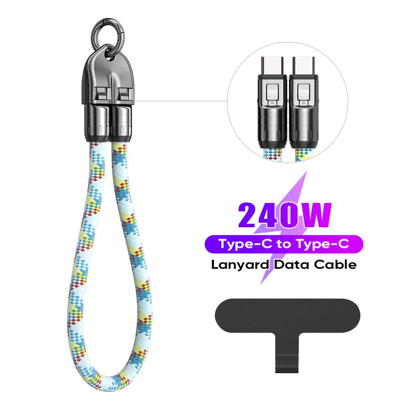AUFU 2-in-1 USB-C Schnellladekabel mit Umhängeband – 240W, 5A, PD | 4 Farben, 0,3m & 1,2m