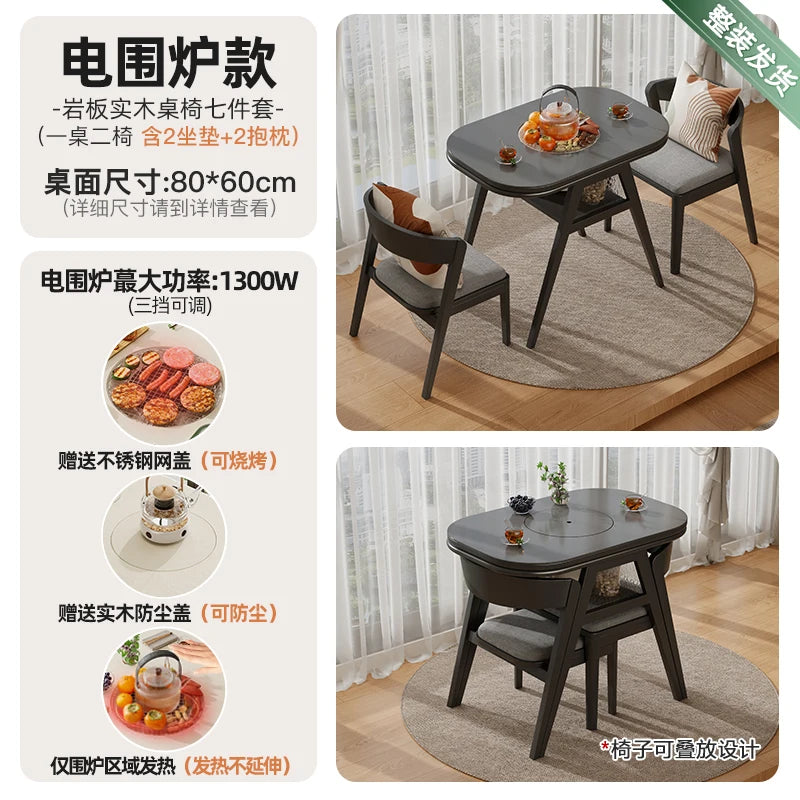 Multifunktionaler Couchtisch aus massivem Holz, hochwertiger integrierter Tisch mit Elektrogehäuse für Herd, Tee und Grill