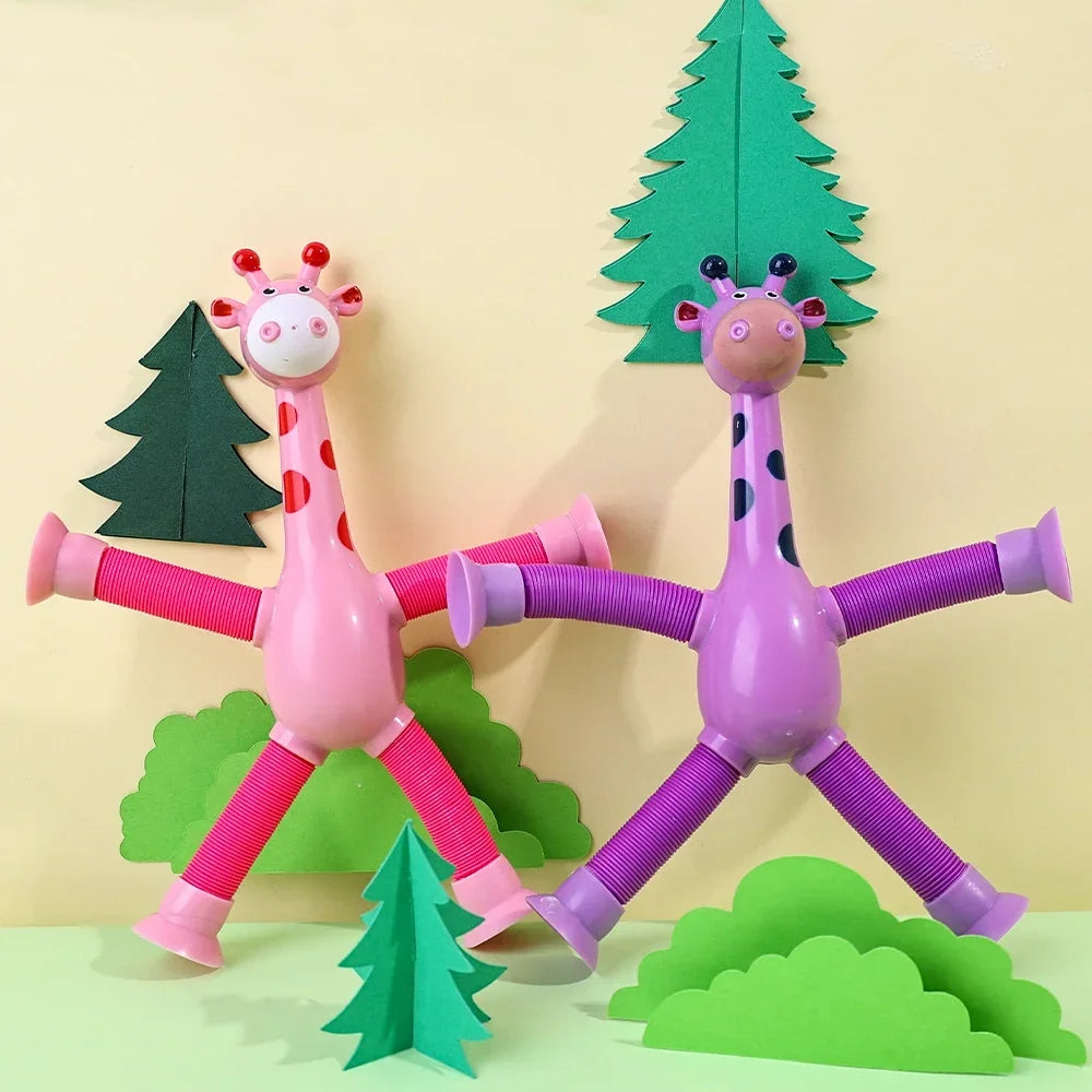 Kinder Saugnapf Spielzeug Pop Tubes Stress Relief Teleskop Giraffe Hand Spielzeug Sensorischen Faltenbalg Spielzeug Anti-stress Squeeze Spielzeug geschenk