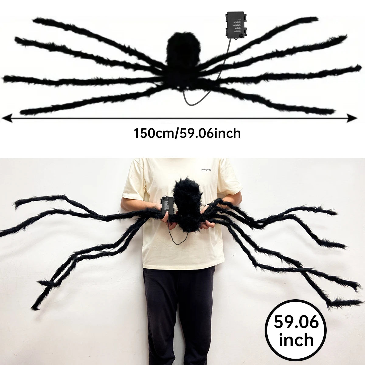 Halloween Riesige Leuchtende Plüsch-Spinne – Lila LED, 8 Modi, Innen & Außen