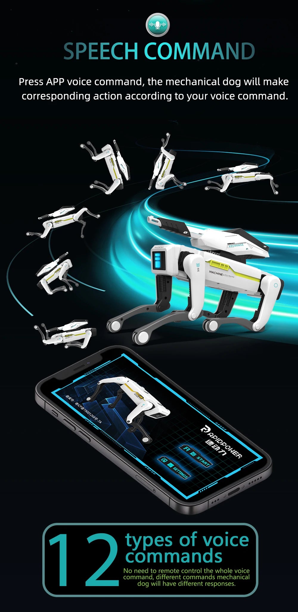 Teeggi Multifunktions-RC-mechanischer Hund, elektrischer RC, intelligenter Roboterhund mit Revolver, Lernspielzeug, bionisches intelligentes Roboter-Spielzeug, Geschenk