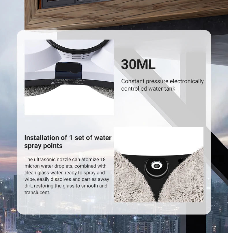 DIVEDEER Weißer/schwarzer Fensterputzroboter, elektrischer Fensterputz mit hoher Saugkraft, doppelseitiger Glasstaubsauger, Wasserspray