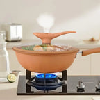 Keramik-Wok mit Deckel, antihaftbeschichtet, Ton-Wok mit Dampfkorb, Ton-Wok, Mikrokordruck-Wok, multifunktionale Haushalts-Bratpfanne