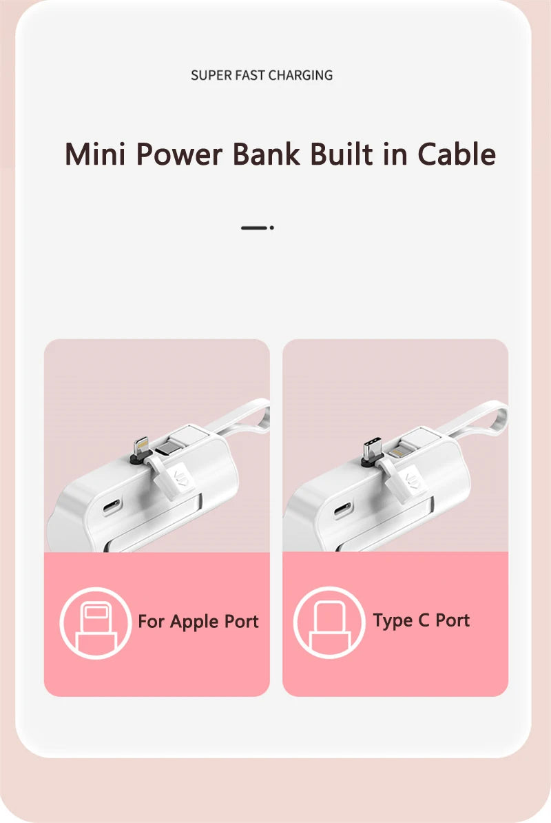 5000 mAh Kapsel Mini Power Bank für iPhone 14 Samsung Huawei Xiaomi Tragbares Ladegerät Powerbank mit Telefonhalter Ersatzakku