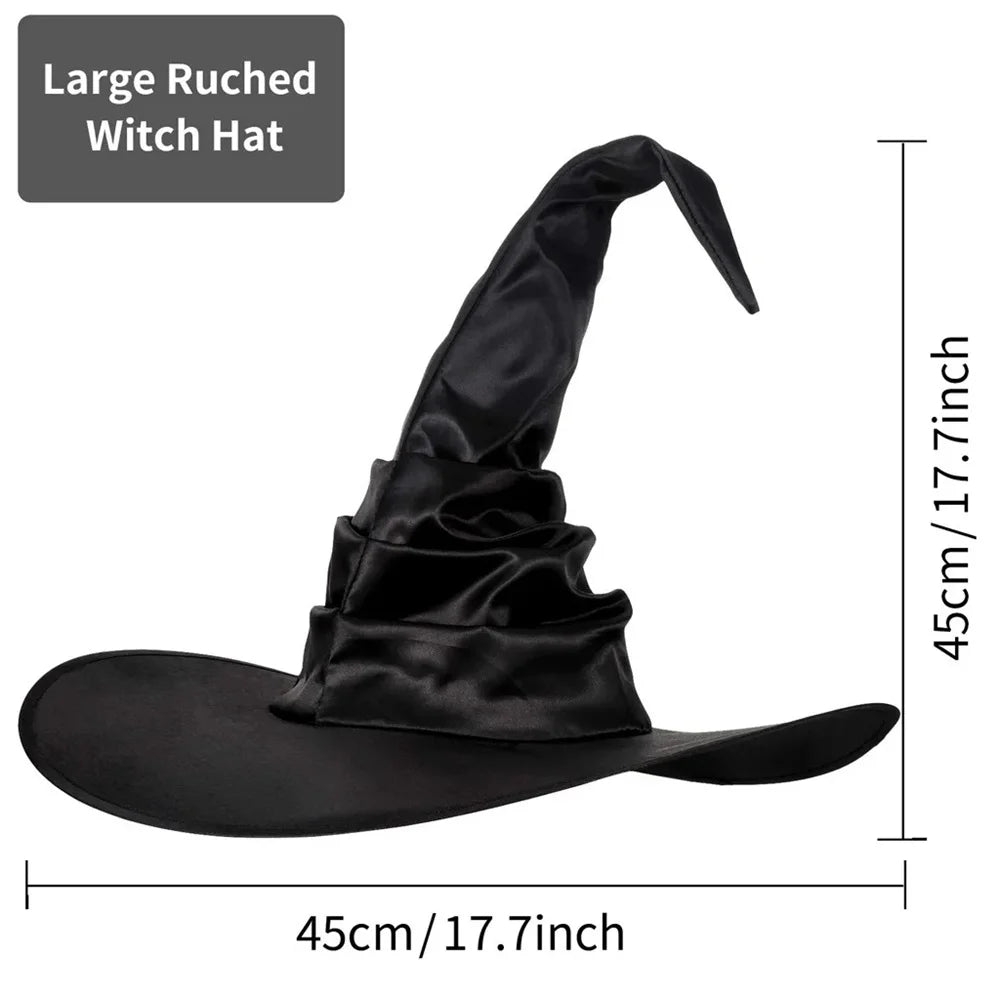 Halloween Hexenhut mit Rüschen – Schwarzer Hexen- & Zauberer-Hut für Cosplay & Party
