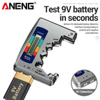 ANENG BT1688 Digitaler Batterietester – LCD, AA/AAA/C/D/9V/Knopfzelle, 3-Farben-Anzeige | CE | Schwarz, Silber & Grau