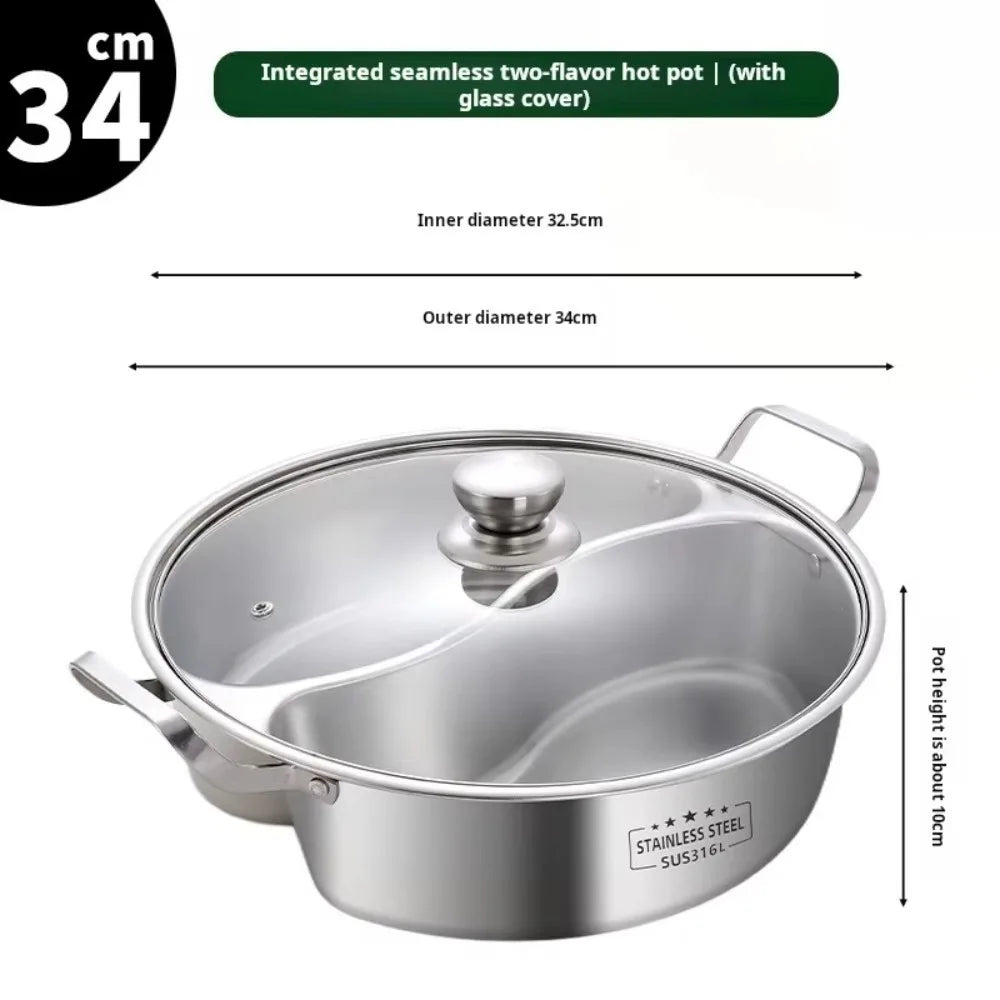 Doppelter Hot Pot aus Edelstahl 316, unterteilt, für chinesische Suppen, 32/34 cm, Induktionskochfeld