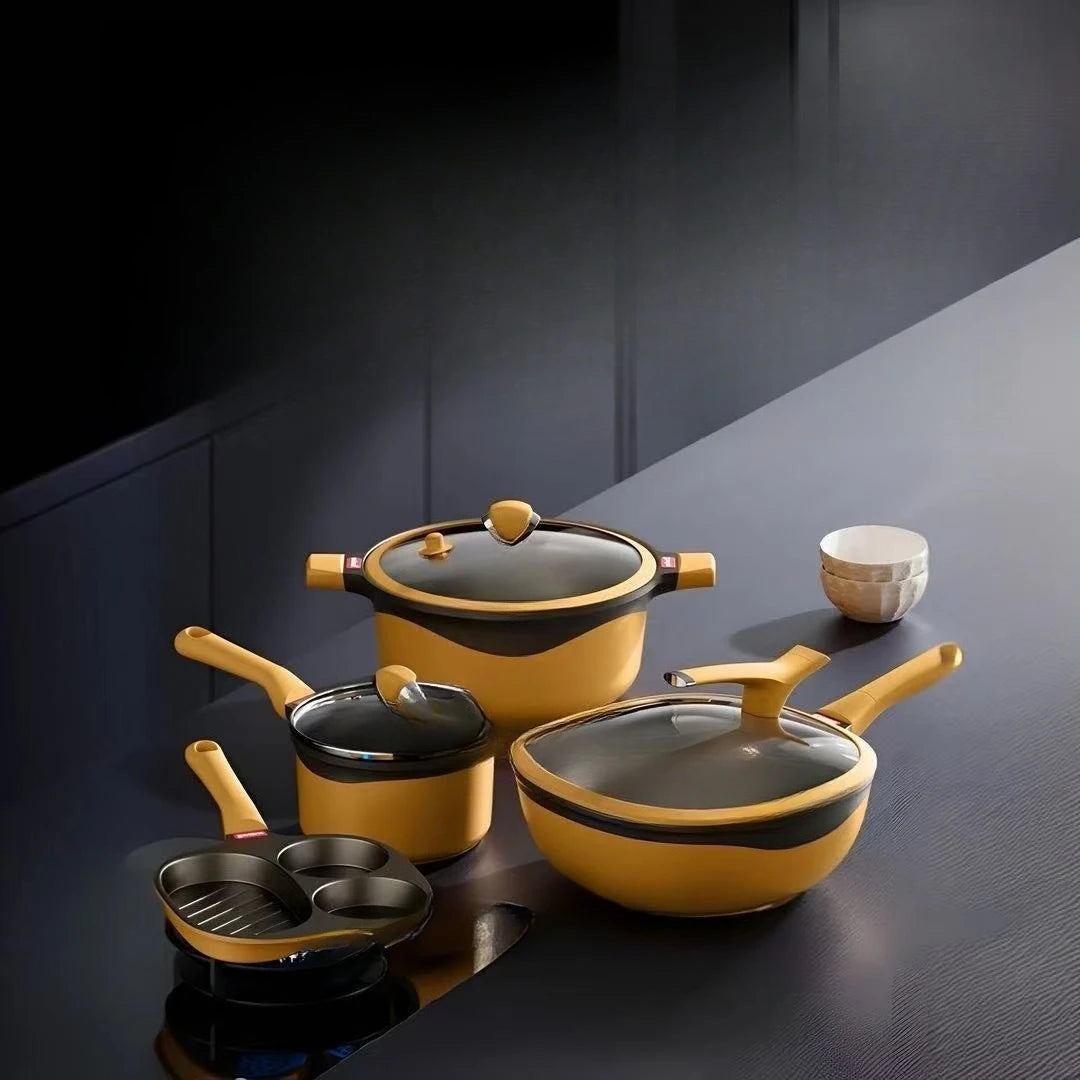 Antihaft-Pfanne aus Titan für extreme Felsguss, komplettes Set der Serie Wok, Suppentopf, Milchtopf, Frühstückstopf