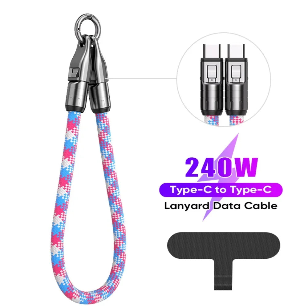 240W USB-C Schnellladekabel mit Umhängeband – 2-in-1, PD3.0, 0,3m oder 1,2m, 4 Farben