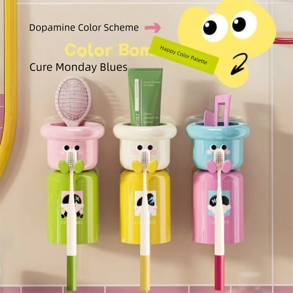 Magnetischer Zahnbürstenbecher mit Cartoon-Motiv zur Wandmontage – Aufbewahrungsständer für Zuhause, ohne Bohren, Zahnbürstenhalter für Badezimmer