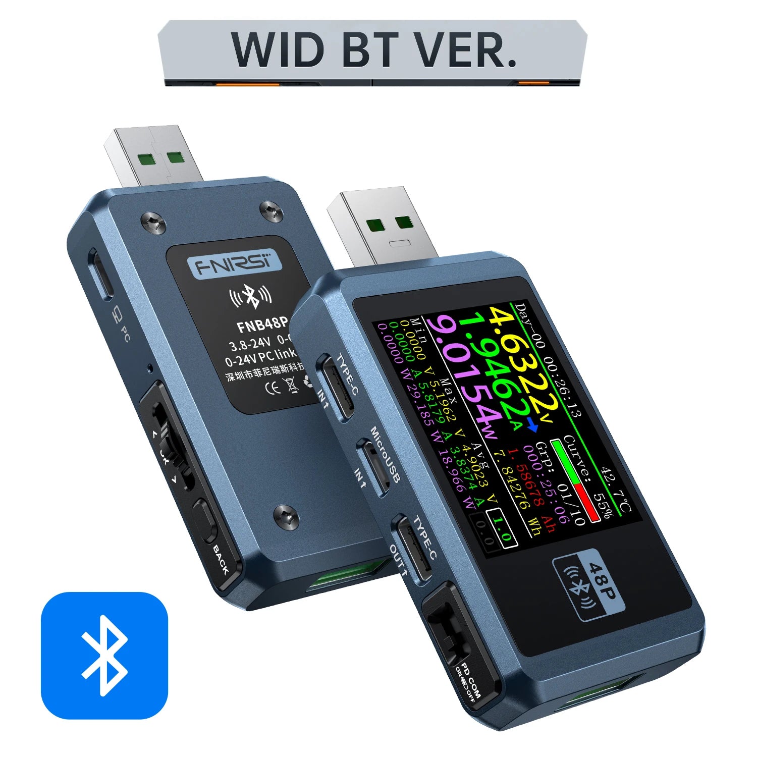 FNB58 USB-Tester, Voltmeter, Amperemeter, Typ C, Schnellladungserkennung, Auslöser, Kapazitätsmessung, Welligkeitsmessung