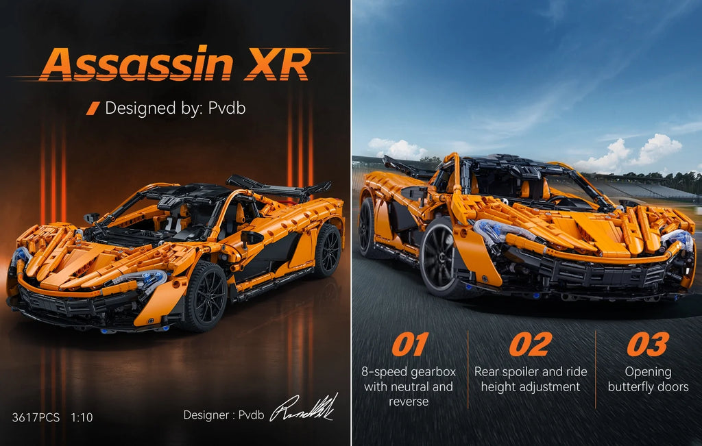 Cada 1:10 Moc Designer pvd lächelnder assassin super Rennwagen, Modellbausteine, v8 Zylinder, auto, Geschwindigkeit, Fahrzeugspielzeug für kinder