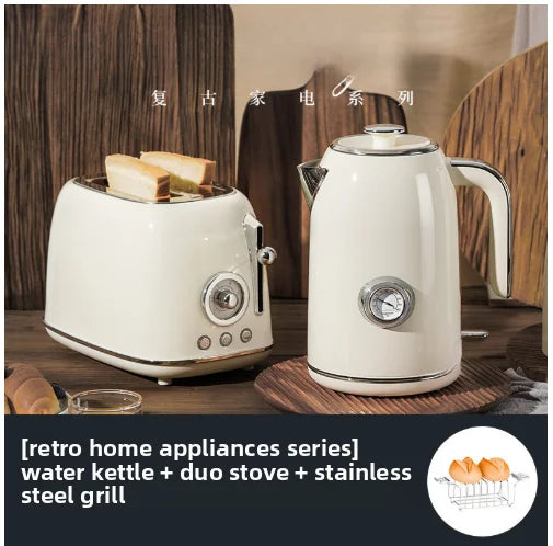 Kaffeemaschine Haushaltsgeräte Set Retro Toaster Edelstahl Elektrische Kaffeemaschine und Toaster Set