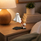 Halloween Geist-Hund-Figur – Süße Tischdeko, Geist mit Welpen | Schreibtisch & Regal