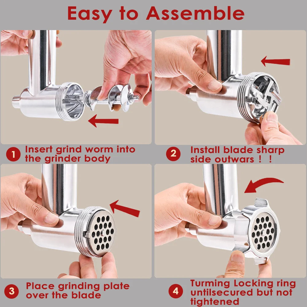 Aufsätze für Lebensmittelwolf aus Metall für alle KitchenAid-Standmixer, Fleischwolf, Wurstfüller, (Kitchenaid-Mixer nicht im Lieferumfang enthalten)