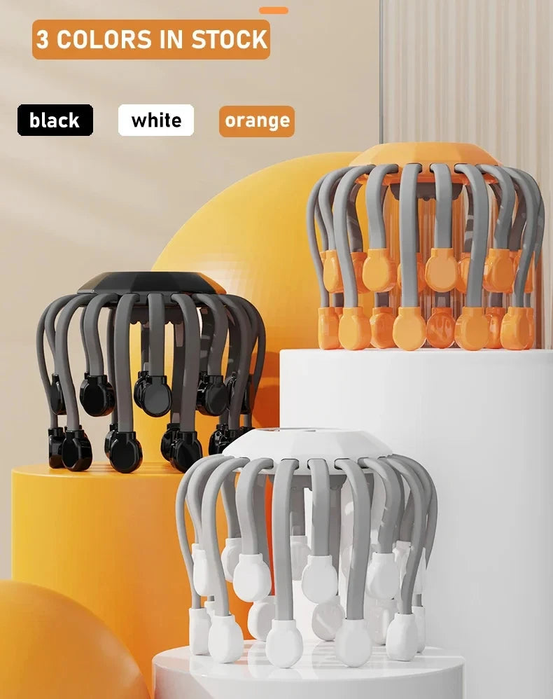 20 Massageköpfe Orange Kopfhaut Kopfmassagegerät Rotlicht Vibrator Octopus Scratcher zur Entspannung Stress Migräne