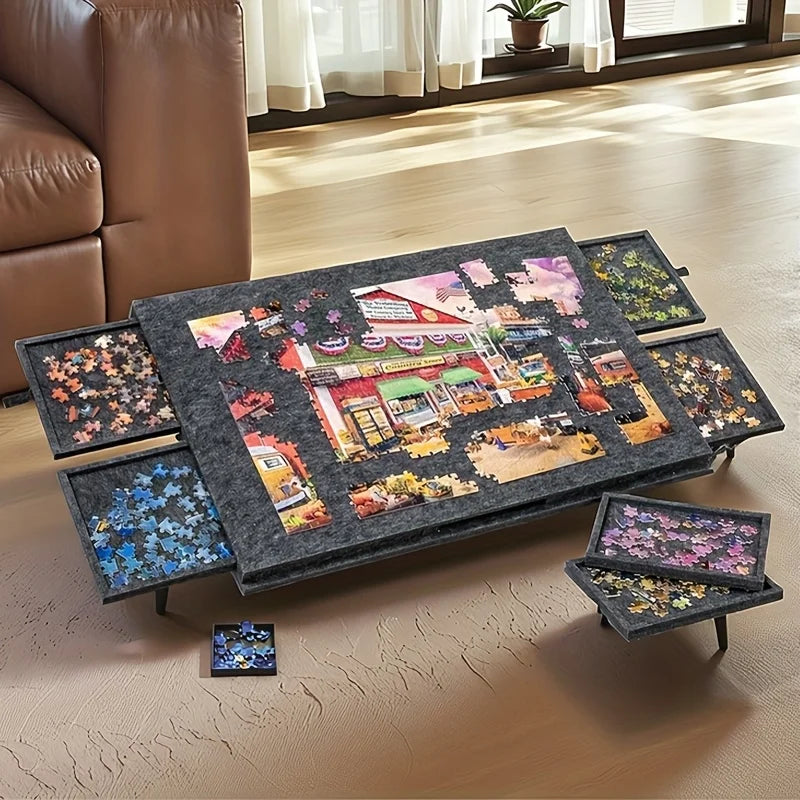 Puzzlebrett mit 6 Schubladen & Ständer – 2-in-1, Filzoberfläche, 1000+ Teile, neigbar