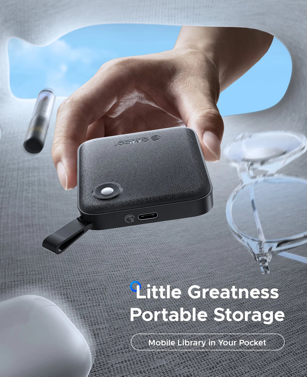 ORICO Tragbare SSD mit 2-in-1-USB-C-Kabel, externen Solid-State-Laufwerke, bis zu 460 MB/s für iPhone 14 13 11 12 X IPad PC