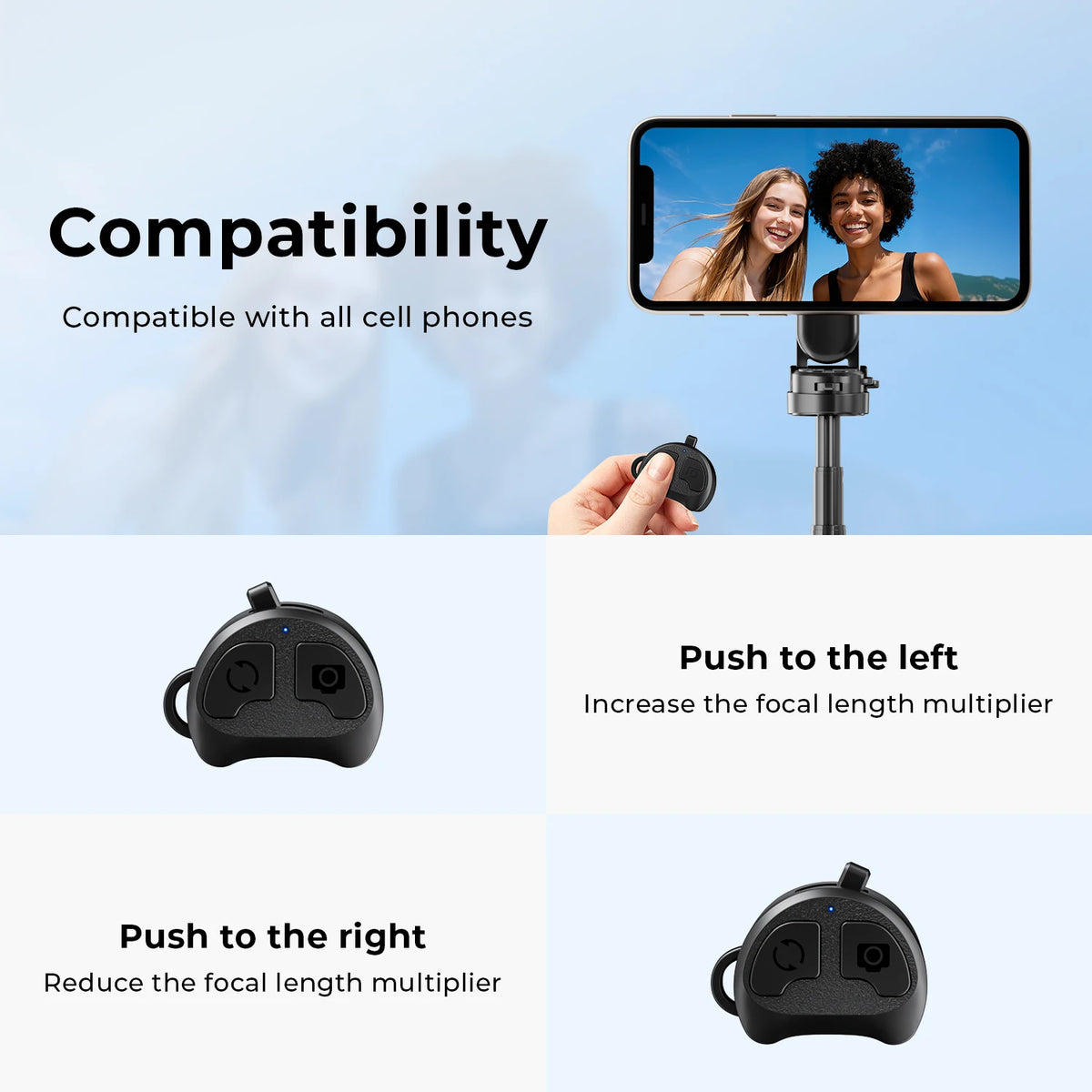 CrownQu T20-C Magnetischer Selfie-Stick & Stativ - MagSafe, 360 Grad, Bluetooth 20m | iPhone & Android | Schwarz