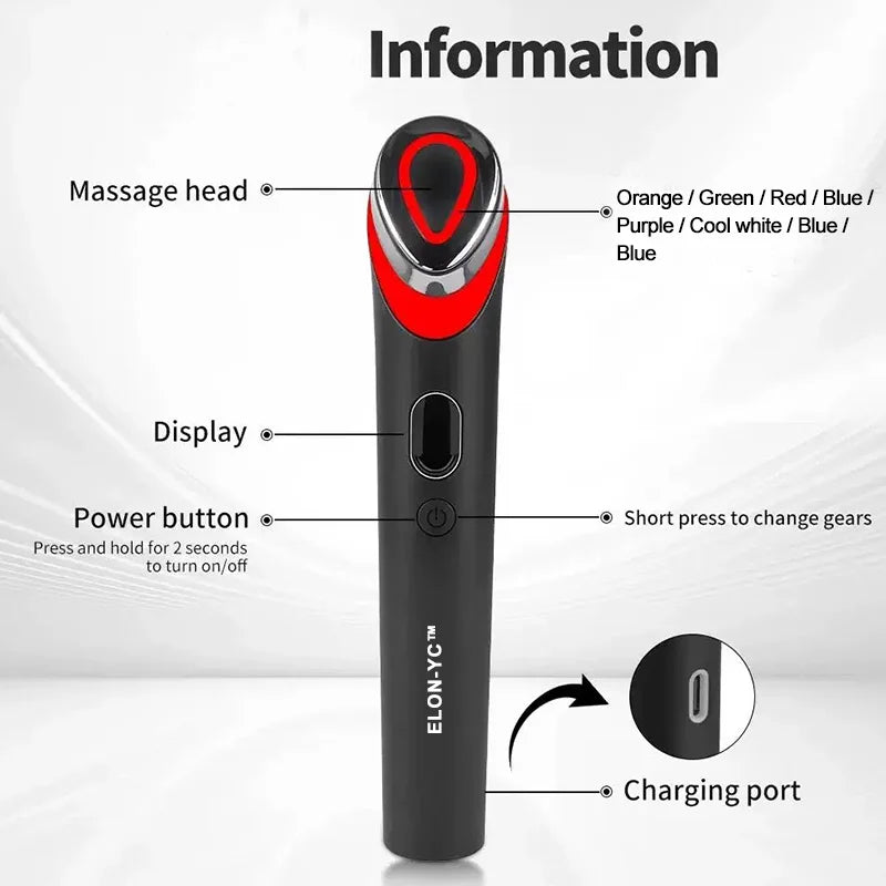 7-in-1 Gesichts-Schönheitsgerät – 7 Lichttherapie-Modi, Vibrationsmassage, USB-C | CE | Anti-Aging & Hautpflege | Rosa & Schwarz