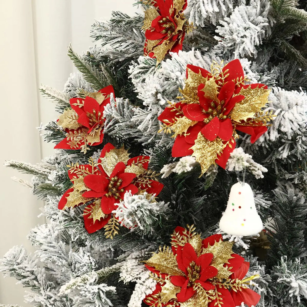 Weihnachts-Glitzerblumen, künstliche Blumen, Weihnachtsbaumschmuck für Zuhause, 2025, Baum-Anhänger, Ornamente, Navidad, Neujahr 2026, Geschenk