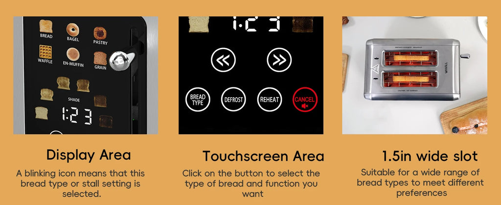 OMESER Küche Edelstahl Zwei Scheiben Toaster Touchscreen Hause Automatische Brot Toaster Frühstück Maschine 6 Bräunungsstufen