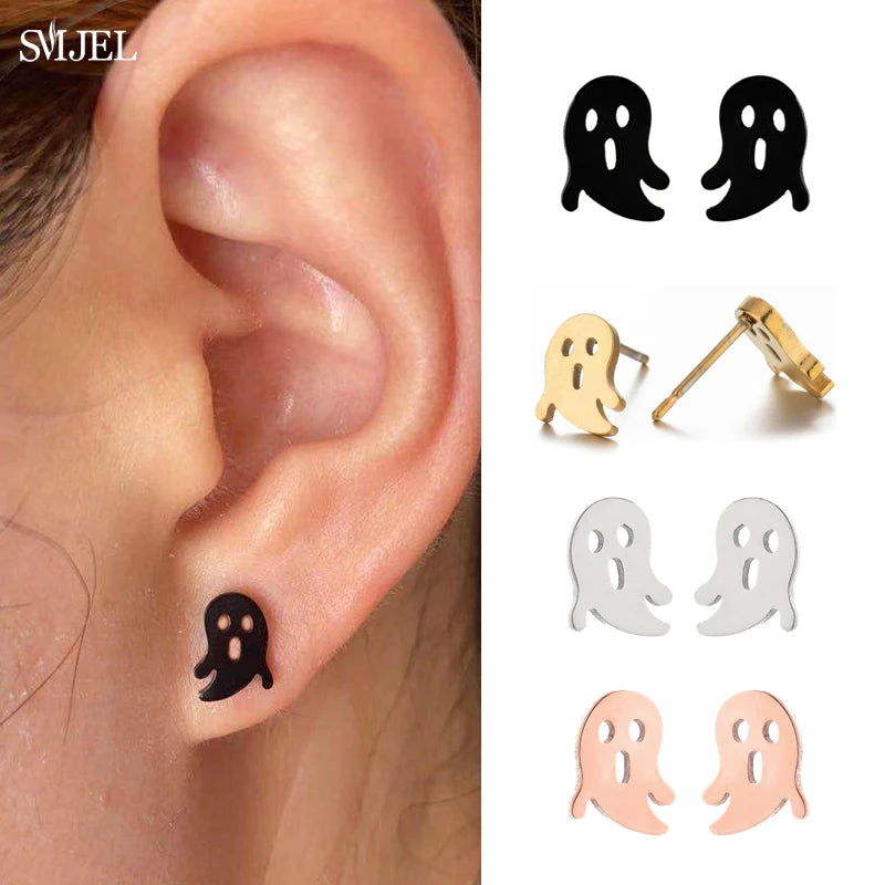 SMJEL Niedliche Tier-Hirsch-Ohrstecker, kleine Lebkuchenmann-Schneeflocken-Ohrringe für Mädchen, Edelstahl, Weihnachtsschmuck, Brincos