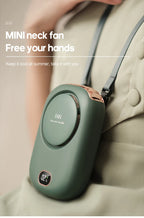 Mini ventilateur de cou portable à suspendre, sans pales, rechargeable par USB, idéal pour les sports de plein air et les voyages.