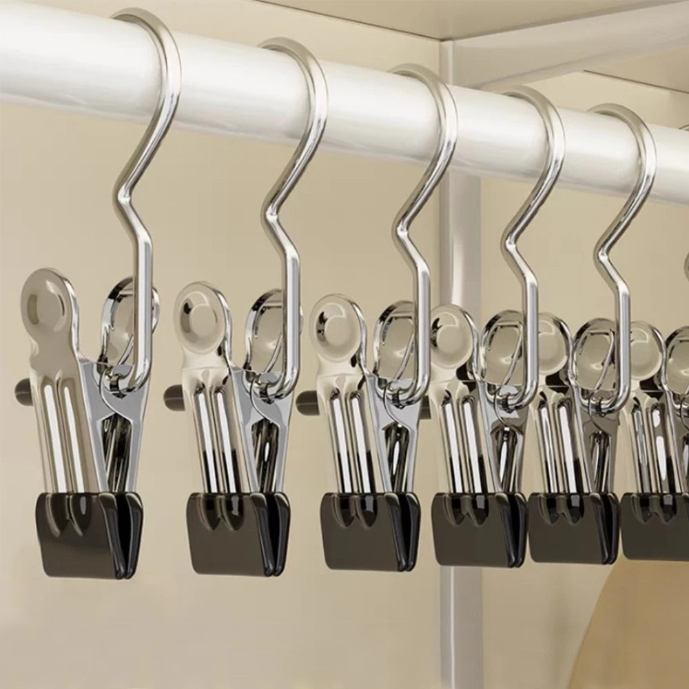 Edelstahl-Wäscheklammern mit Haken (10 Stück) – Kleidungsclips für Kleiderbügel & Schrank