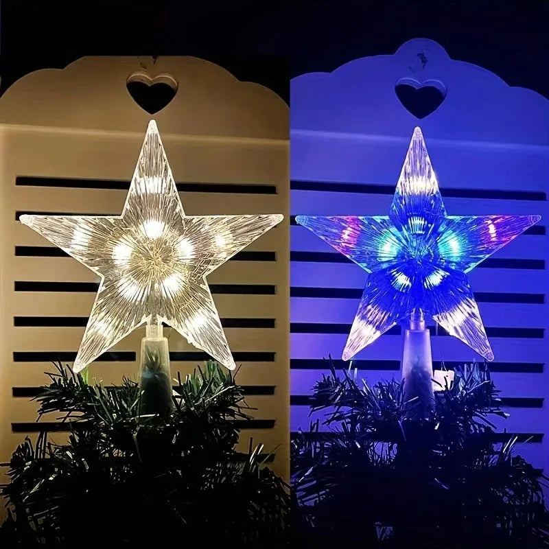 15 cm Weihnachten Leuchtende Baum Topper fünfzackigen Stern Transparente LED Glänzende Lampe Weihnachten Bunte TopStar Ornamente Navidad decora