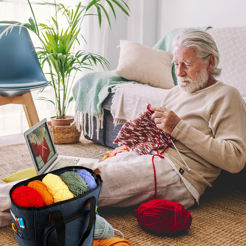 KOKNIT Strick-Tragetasche, Garn-Aufbewahrungstasche für Stricknadeln, Häkelnadeln und Nähzubehör, DIY-Nähset-Tasche für Mamas