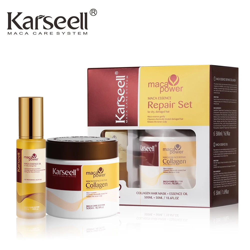 Karseell Collagen Hair Mask 500 ml 16,9 fl.oz + Arganöl-Haarserum 50 ml 1,69 fl.oz für trockenes, geschädigtes Haar, alle Haartypen