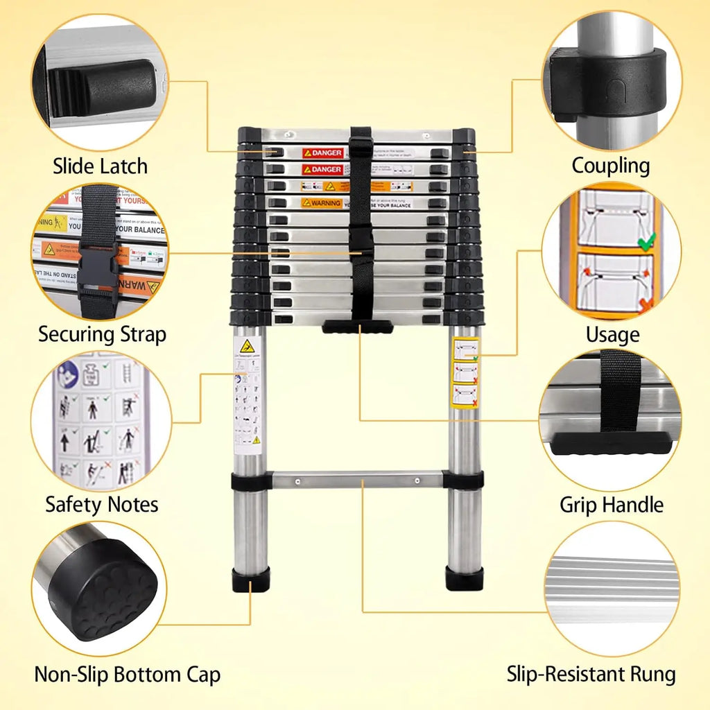 DayPlus Teleskopleiter, Klappleiter aus Edelstahl, tragbar, ausziehbar, Kapazität der Loft-Leiter, maximale Belastung 150 kg/330 lb, EN131