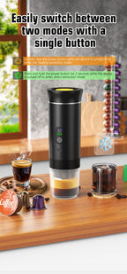 Foombthe Tragbare Espressomaschine mit Digitalanzeige, 3-in-1-Kapselkaffeemaschine für Auto und Zuhause, Camping-Kaffeemaschine