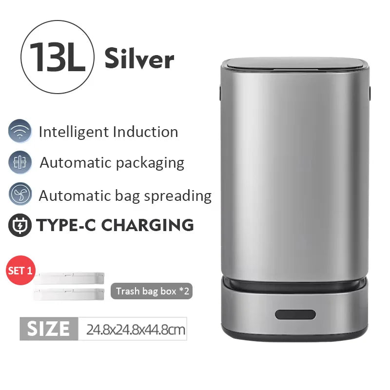 13L Smart Mülleimer mit automatischer Verpackung Müllsack Badezimmer Toilette Mülleimer Automatische Close Bag Adsorption Papierkorb