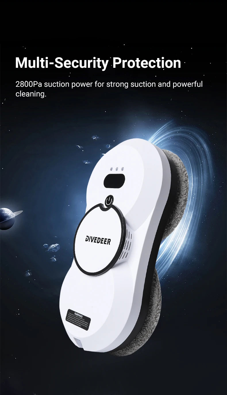 DIVEDEER Weißer/schwarzer Fensterputzroboter, elektrischer Fensterputz mit hoher Saugkraft, doppelseitiger Glasstaubsauger, Wasserspray