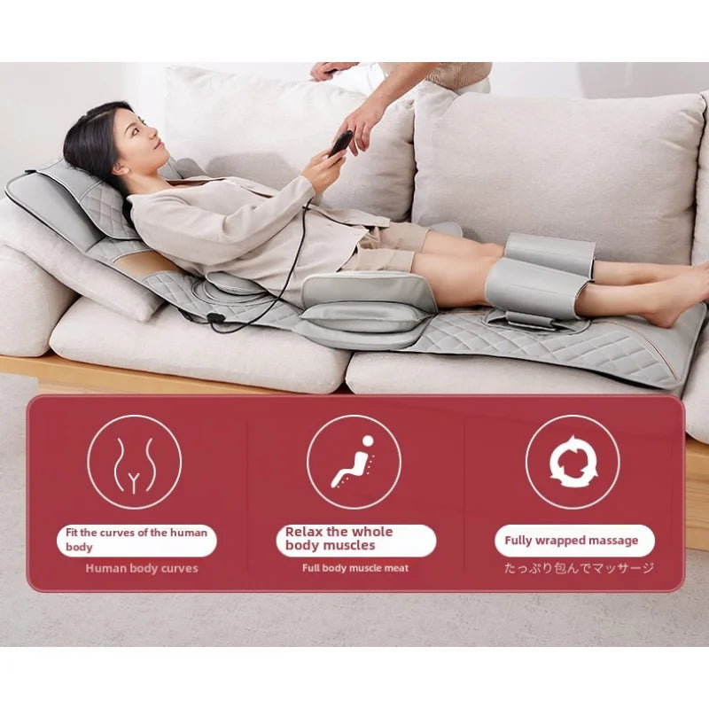 Ganzkörper-Massagematte mit Airbags, Dehnungsheizung, 3D-Entspannung der Lendenwirbelsäule, Rückenmassagegerät, PU-Leder, tragbar und tragbar
