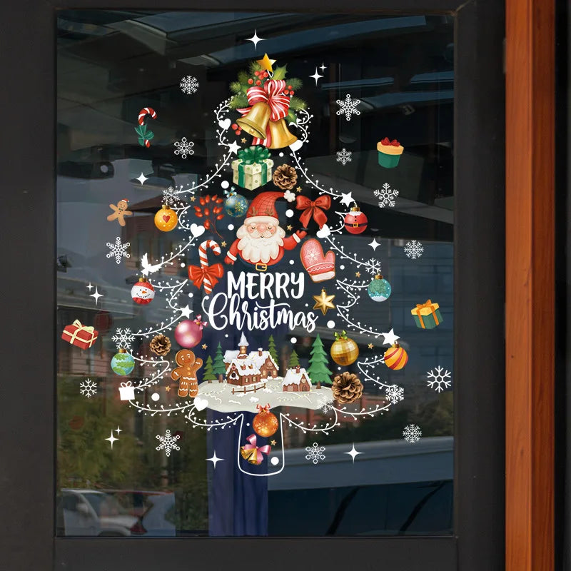 1pc Weihnachten Dekoration Fenster Aufkleber Santa Weihnachten Baum Fenster Glas Aufkleber Poster Neue Jahr Wohnzimmer Dekoration Aufkleber