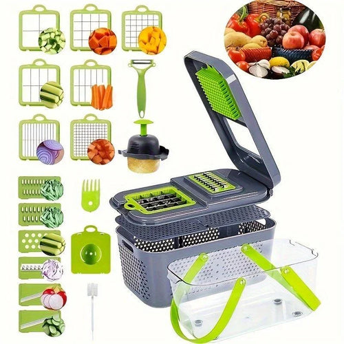 22-in-1 Gemüseschneider Set – Edelstahl, Hobel, Würfelschneider, Reibe, CE-zertifiziert