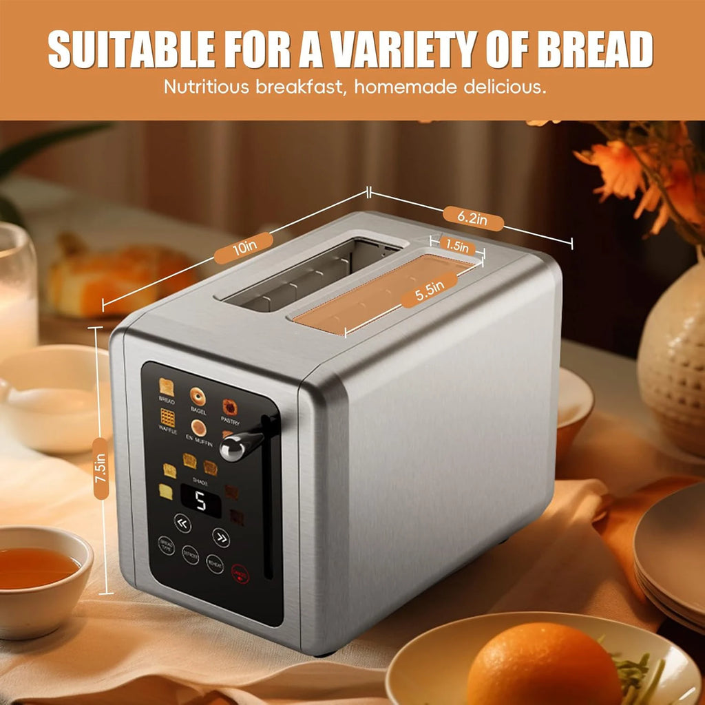 OMESER Küche Edelstahl Zwei Scheiben Toaster Touchscreen Hause Automatische Brot Toaster Frühstück Maschine 6 Bräunungsstufen