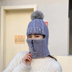 Damen-Woll-Strick Mütze, Ski mütze, wind dicht, für Winter, gestrickt, dick, siamesisch, Schal kragen, warm