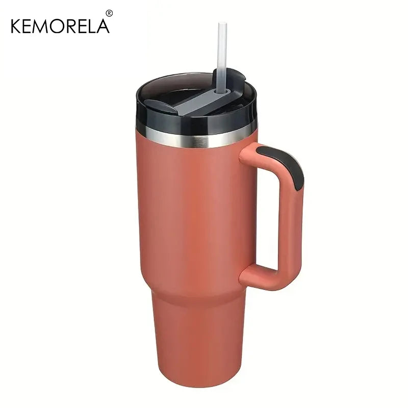 KEMORELA 30 & 40 oz Becher mit Griffdeckel Stroh 887/1182 ml Edelstahl Wasserflasche Vakuum Thermoskanne Tasse Reise Auto Kaffeetasse