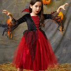 Halloween Kostüm Mädchen – Vampir-Teufel-Prinzessin, Schwarz-Rotes Tüllkleid mit Zubehör