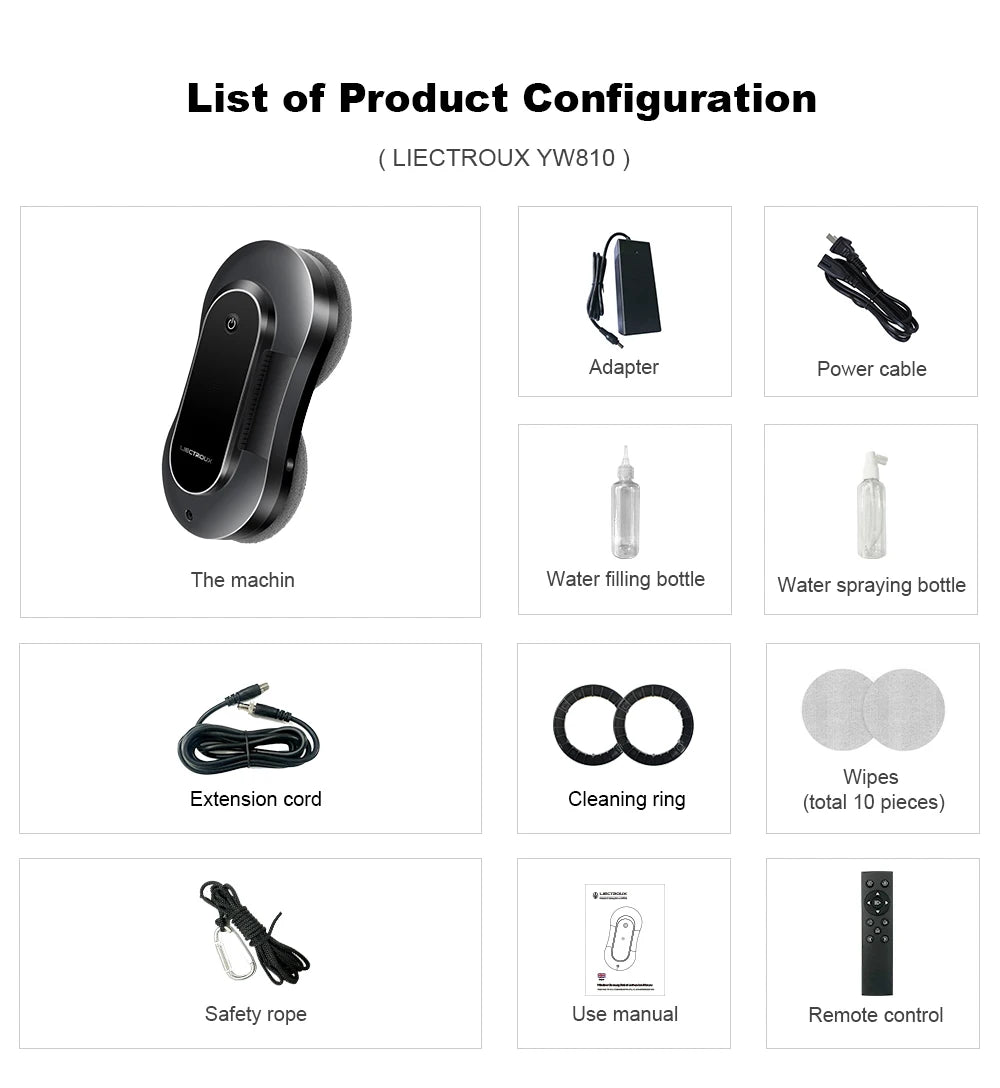 Liectroux Yw810 Roboter-Fensterreiniger, trockenes und nasses Wischen, Ai Route, bürstenloser Motor, Lüfter-App und Fernbedienung