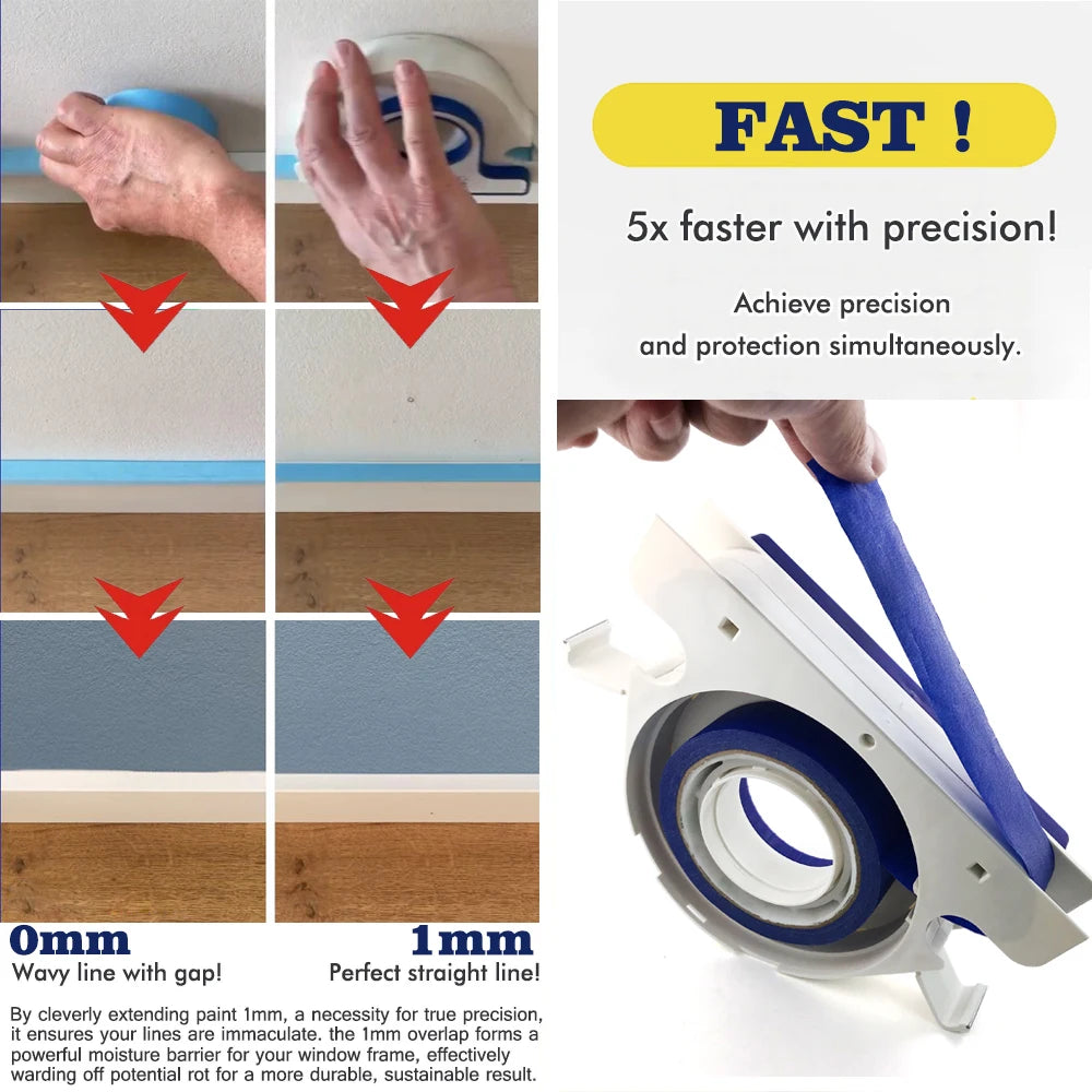 SHENGMEIYU Abdeckband-Abroller 25mm – Mit Cutter, für Fensterrahmen & Renovierung, Weiß oder Blau