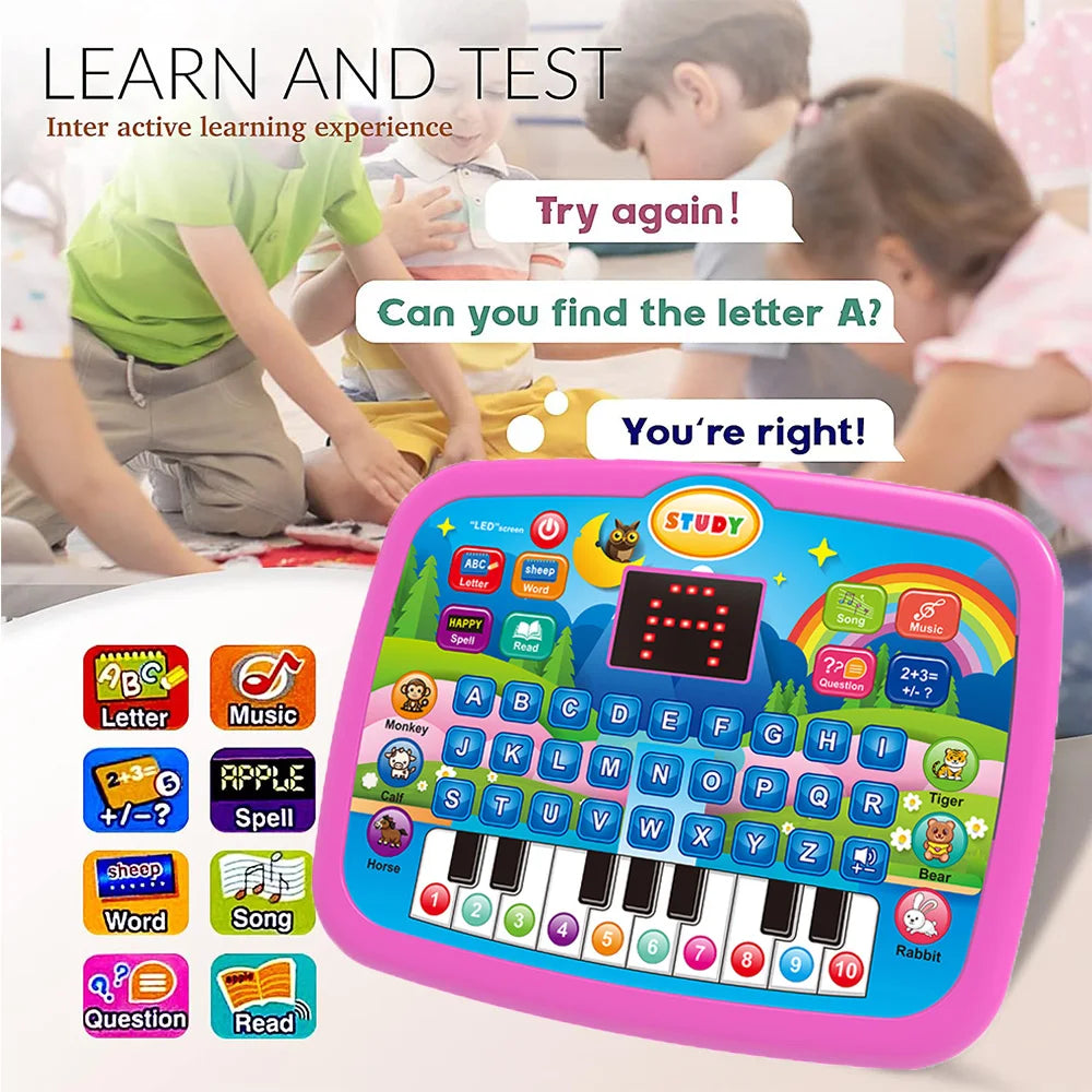Bildungstablett-Spielzeug für Kinder, Alphabetisierung ab 3 Jahren, Mathematik, Musiklernen, Doppel als elektronische Tastatur, Geburtstags-Weihnachtsgeschenk