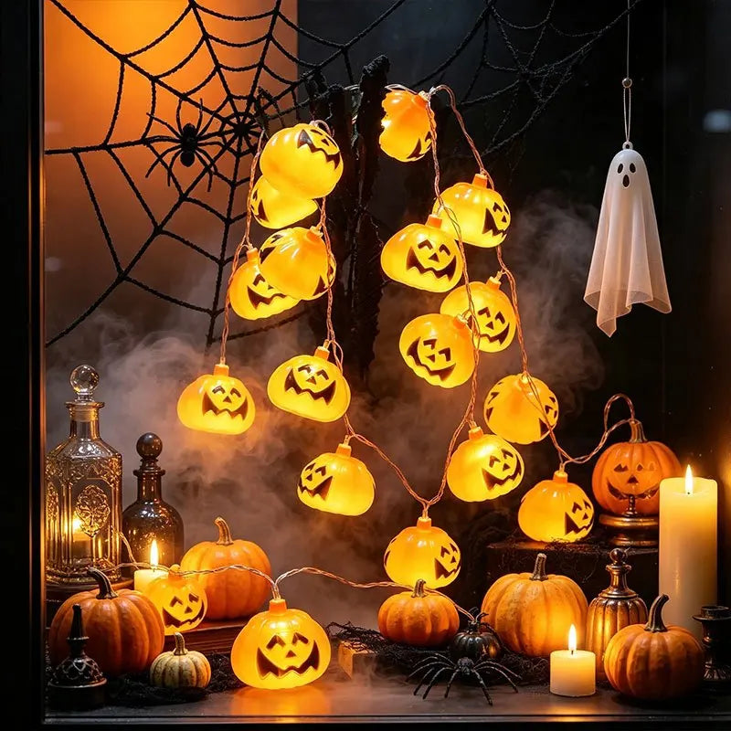 Halloween Kürbis-LED-Lichterkette – Batteriebetrieben, 3D-Design | 1,5m, 3m oder 6m