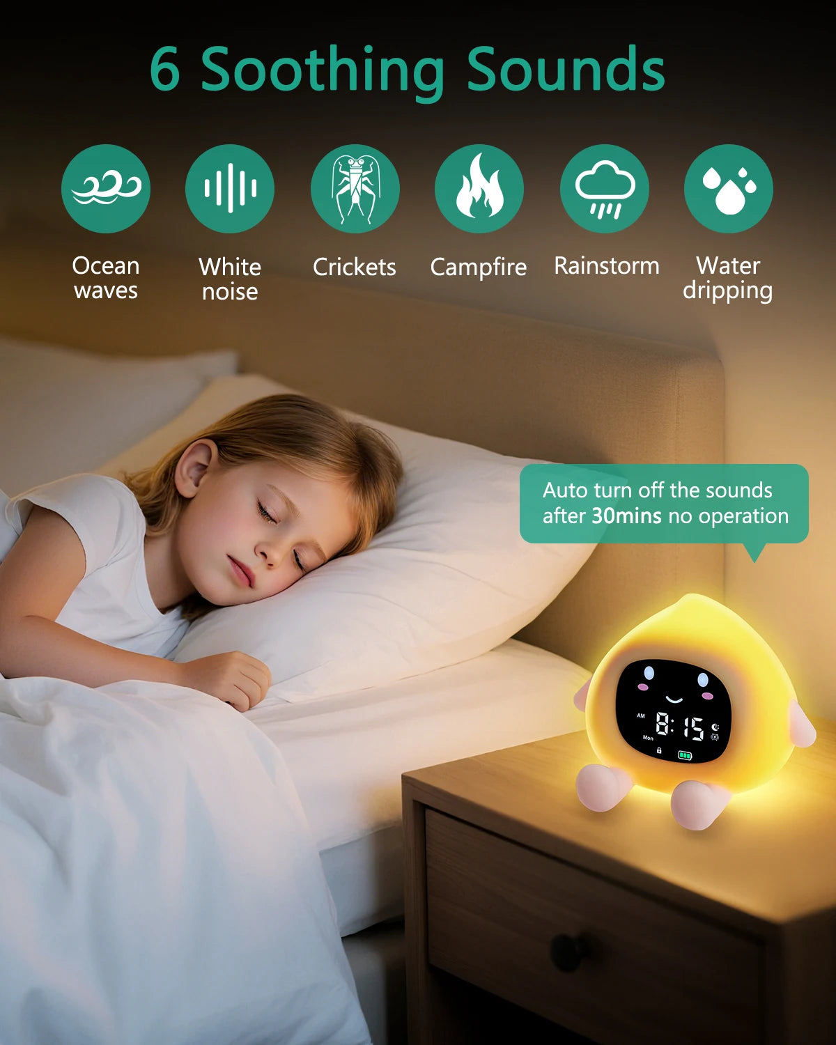 ORIA Kinderwecker & Schlaftrainer – Nachtlicht, OK-to-Wake, USB-C, Pfirsich-Design