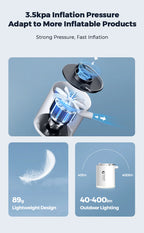 FLEXTAIL Tragbare Luftpumpe, Mini-Campingpumpe mit Licht, USB-C-Aufladung, ideal für Isomatten, Luftmatratzen, Vakuumbeutel